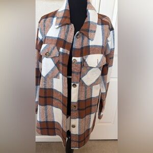 Kori Checkered Wool Blend Jacket in Brown and Blue